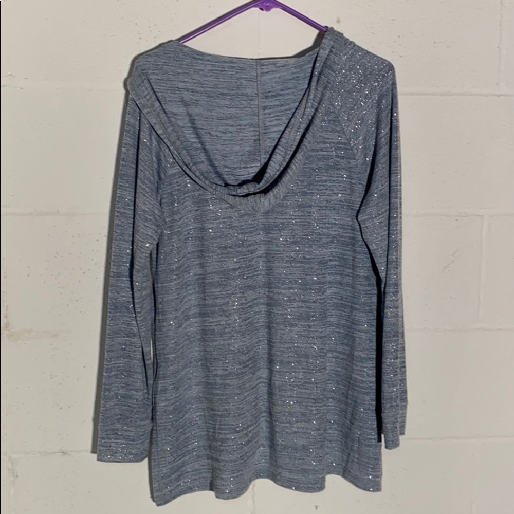 Sunday Brand sweatshirt/tee w/hood bling blue gray - Picture 3 of 5